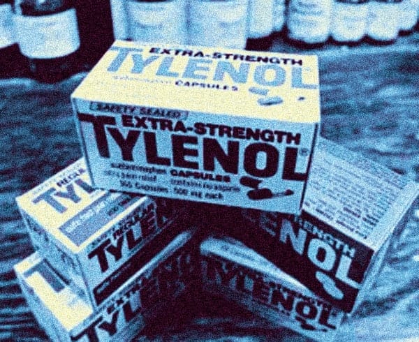 Tylenol extra strength medication boxes for pain relief and fever reduction, vintage health products, medical supply history, classic over-the-counter medicine, past daily archive image.
