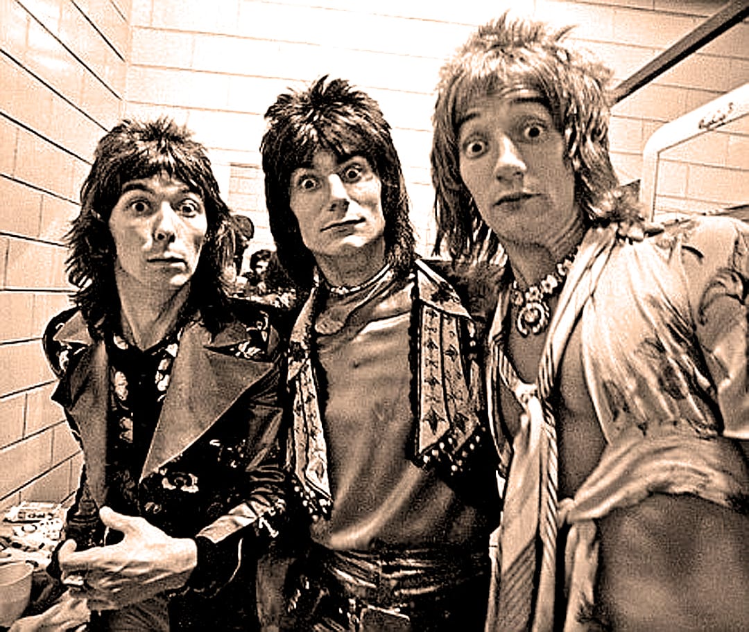 Rod Stewart with Ian McLagen and Ronnie Wood