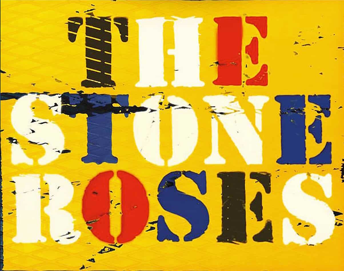 Colorful distressed wood sign with the phrase "The Stone Louises" featuring bold, vintage-style lettering in red, white, black, and blue on a bright yellow background, evoking a nostalgic, musical, and news archive vibe.