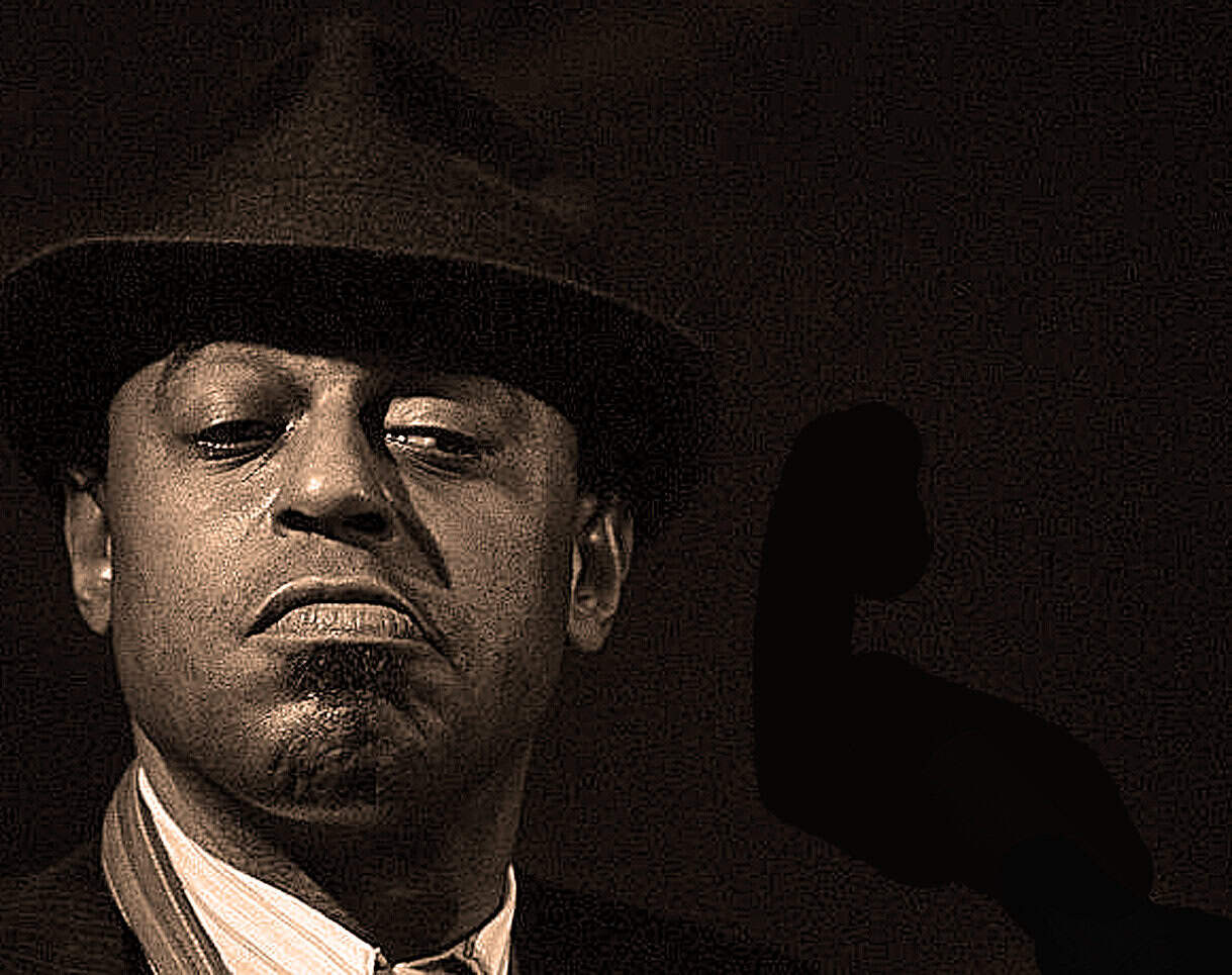 Bold black-and-white portrait of a jazz singer wearing a fedora, emphasizing vintage music and historical sound archive themes.