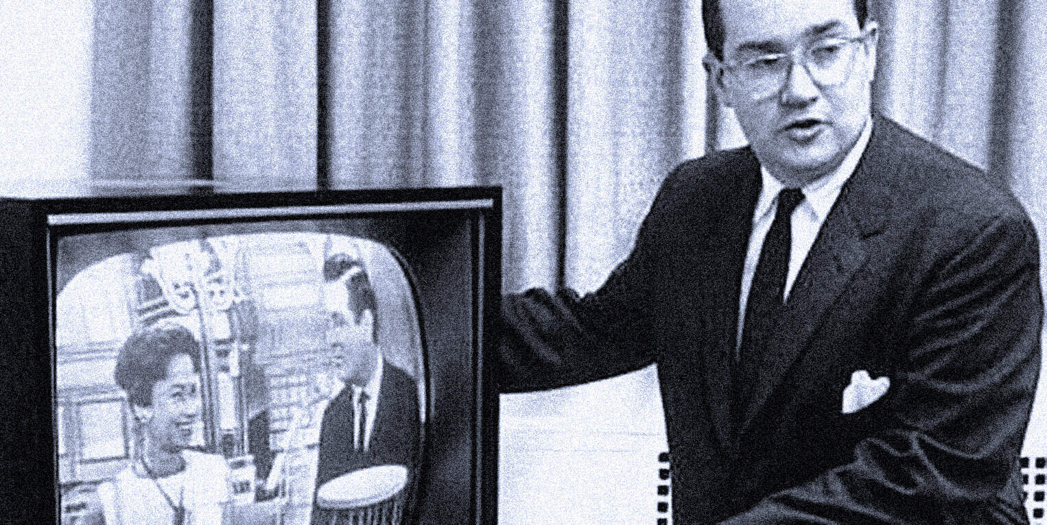 Vintage black-and-white image of a news anchor presenting a television broadcast, emphasizing classic media, news history, and early television journalism.