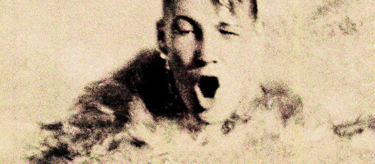 A vintage black and white image of a woman singing passionately into a microphone, reflecting historic music and radio broadcast nostalgia.