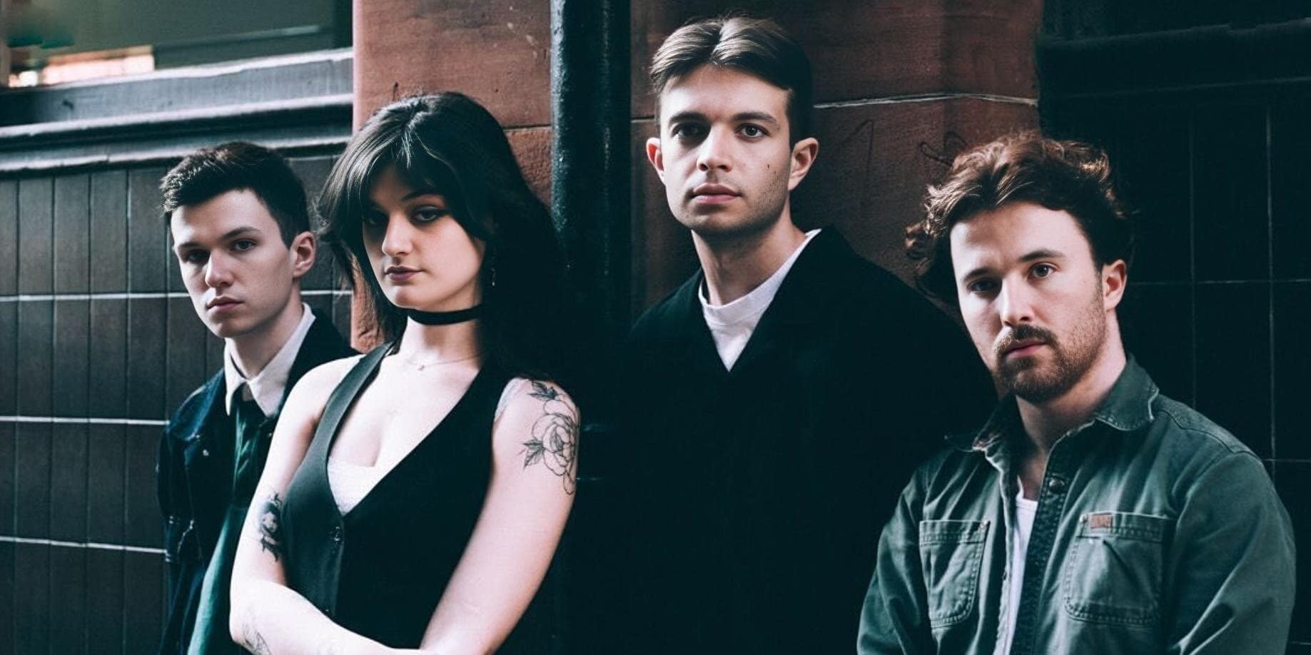 Studio band portrait showcasing modern musicians, emphasizing music, band, and urban vibe themes for SEO.