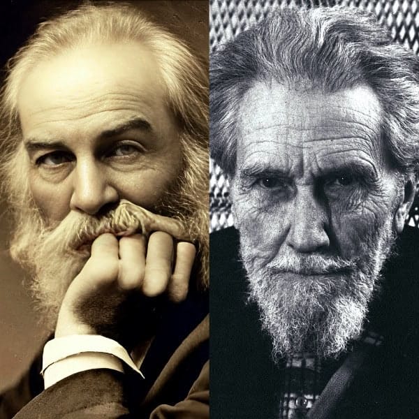 Thoughtful portrait of Friedrich Nietzsche on the right, and a contemplative elderly man on the left, emphasizing the timeless influence of philosophical and cultural history captured through expressive black and white photography.